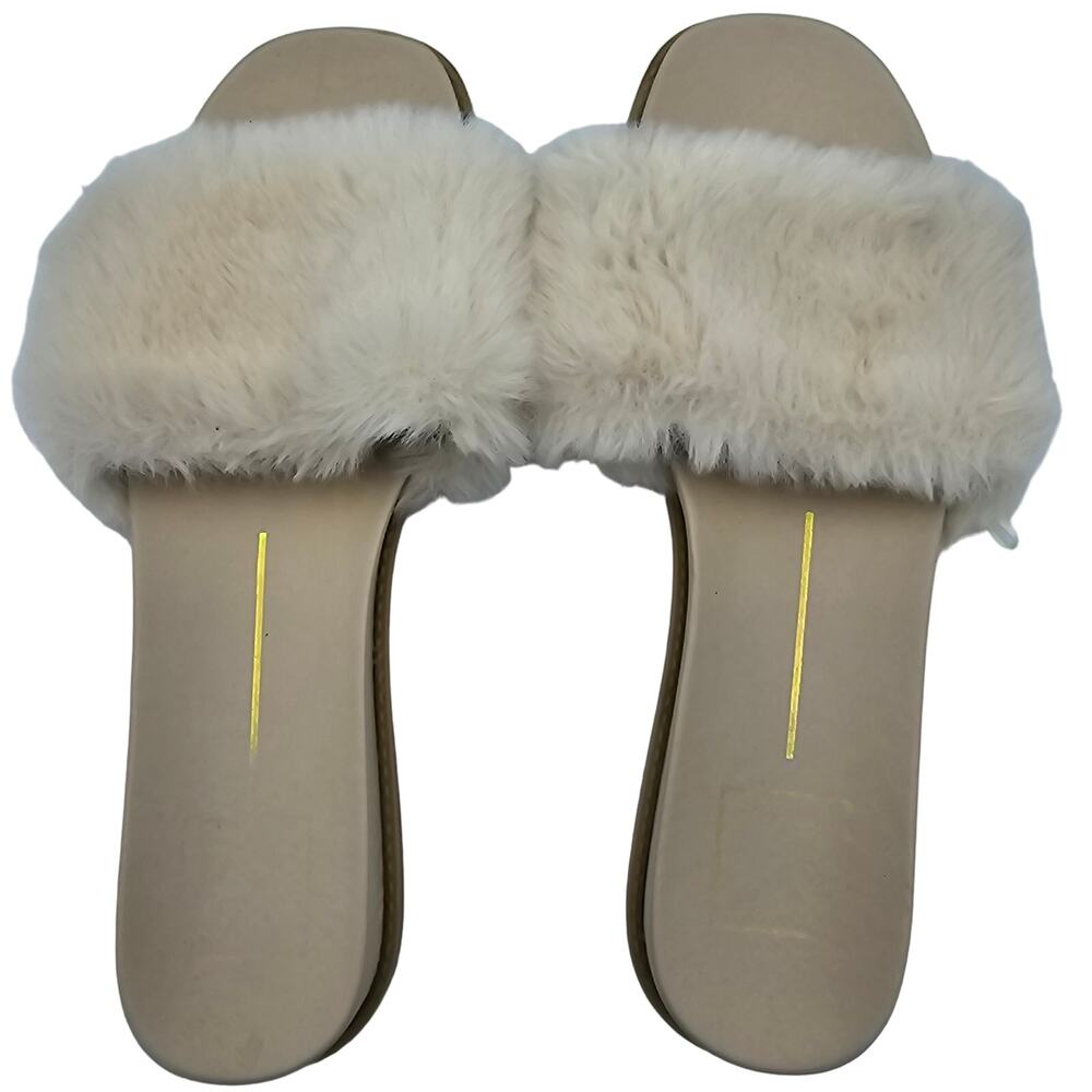 Dolce Vita Womans size 9 Georga Faux Fur Slide Sandal in Cream Slip On Round Toe